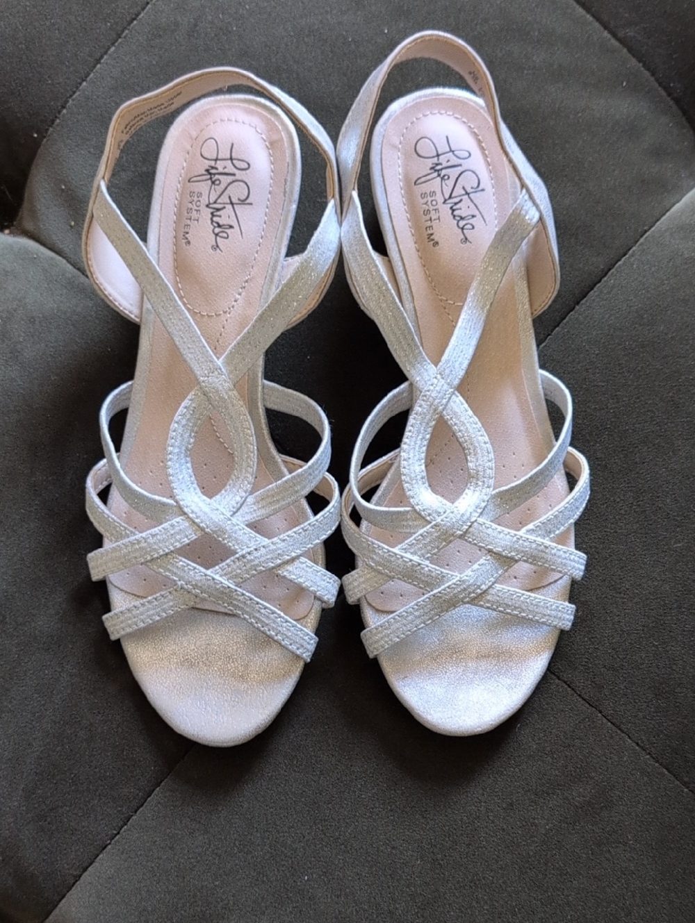 Life Stride Silver Strappy Slingback Sandals - Women's